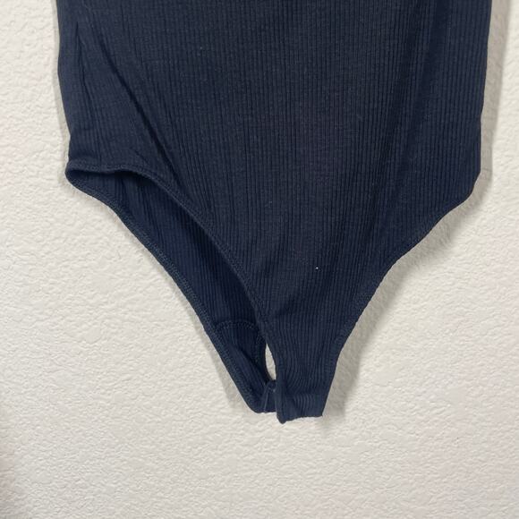 Vici Womens Size Small Square Neck Rib Playsuit Bodysuit Black Short Sleeves - Picture 5 of 8